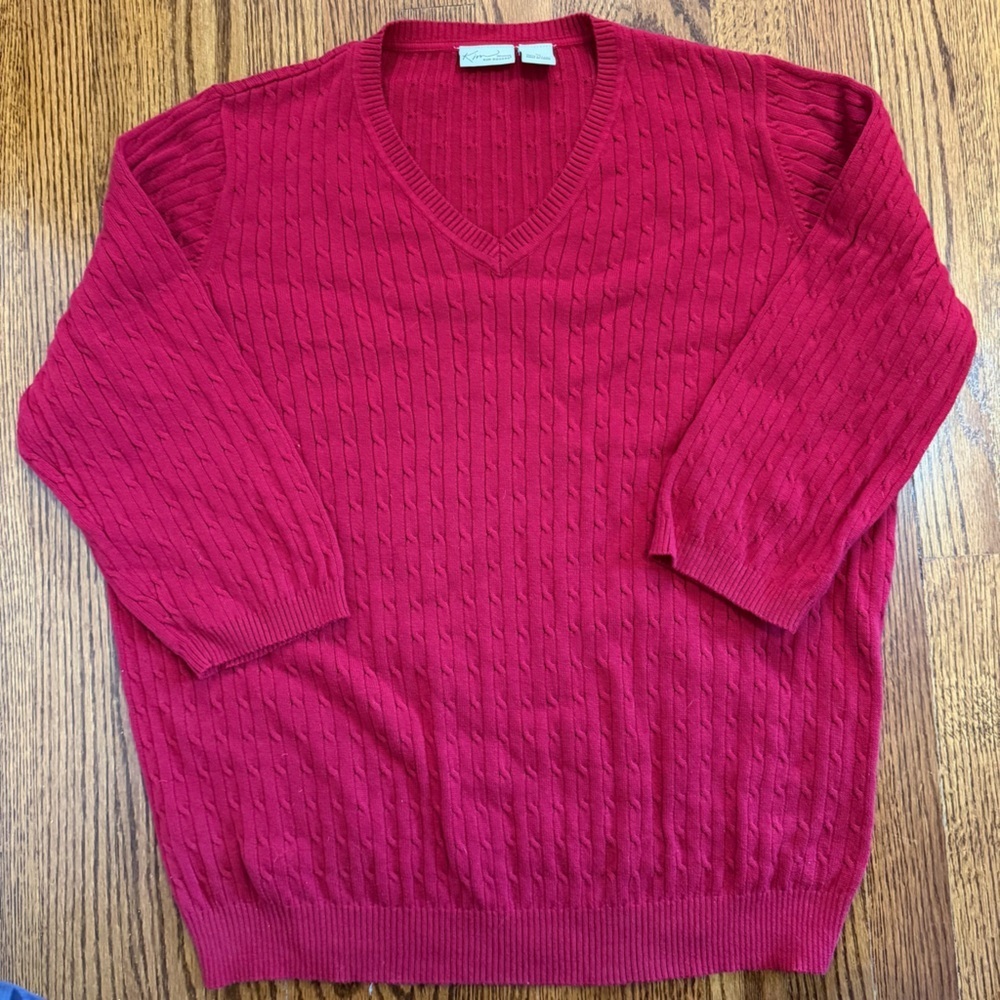 Kim Rogers Woman Red V Neck 3/4 Sleeve Sweater Size 1X